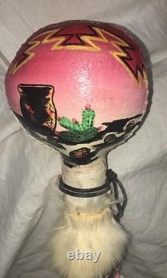 VINTAGE NATIVE AMERICAN GOURD RATTLE CEREMONY PAINTED Beaded Rare