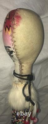 VINTAGE NATIVE AMERICAN GOURD RATTLE CEREMONY PAINTED Beaded Rare
