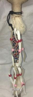 VINTAGE NATIVE AMERICAN GOURD RATTLE CEREMONY PAINTED Beaded Rare