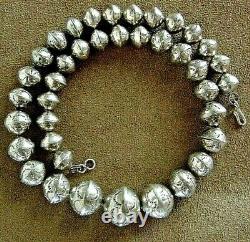 VINTAGE NAVAJO PEARLS STERLING SILVER TOOLED GRADUATED BEADS NECKLACE 18L67.3g