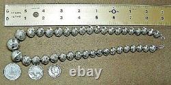 VINTAGE NAVAJO PEARLS STERLING SILVER TOOLED GRADUATED BEADS NECKLACE 18L67.3g