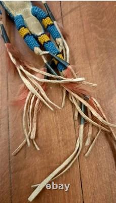 VTG 7 Native American Plains Beaded Lizard Fetish with Cones & Feathers Hangable