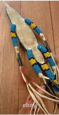 VTG 7 Native American Plains Beaded Lizard Fetish with Cones & Feathers Hangable