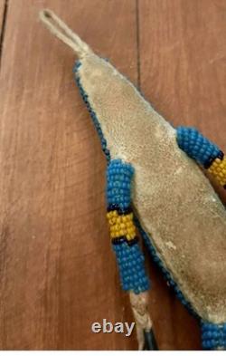 VTG 7 Native American Plains Beaded Lizard Fetish with Cones & Feathers Hangable