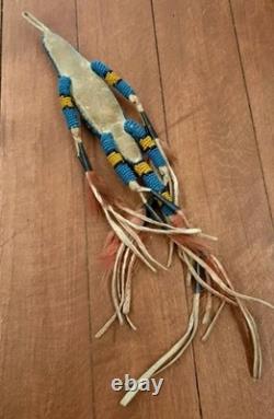 VTG 7 Native American Plains Beaded Lizard Fetish with Cones & Feathers Hangable