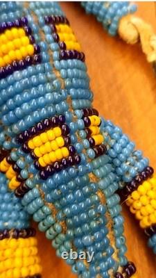 VTG 7 Native American Plains Beaded Lizard Fetish with Cones & Feathers Hangable