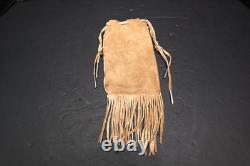 VTG APACHE BUCKSKIN LEATHER BEADED BAG/POUCH Native Art FLOWER Pictorial 11.5