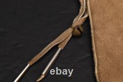 VTG APACHE BUCKSKIN LEATHER BEADED BAG/POUCH Native Art FLOWER Pictorial 11.5