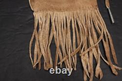 VTG APACHE BUCKSKIN LEATHER BEADED BAG/POUCH Native Art FLOWER Pictorial 11.5