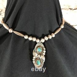 VTG Authentic Navajo Sterling Silver Bead Choker Necklace Turquoise Pendant