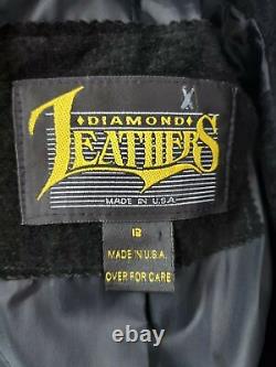 VTG Diamond Leathers Black Jacket Suede Beaded Native American Womens Size 12 SN