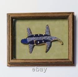 VTG Framed Native American Beaded Lizard Fetish in a Custom Made Wood Frame