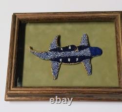 VTG Framed Native American Beaded Lizard Fetish in a Custom Made Wood Frame