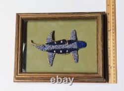 VTG Framed Native American Beaded Lizard Fetish in a Custom Made Wood Frame