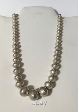 VTG Hand-Made Navajo Graduated Pearls Stamped Bench Bead Necklace. 20