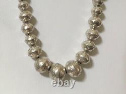 VTG Hand-Made Navajo Graduated Pearls Stamped Bench Bead Necklace. 20