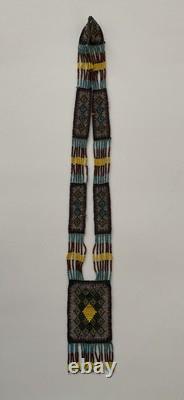 VTG Handmade Native American Beaded Pendant Tassel Necklace Yellow Brown Blue