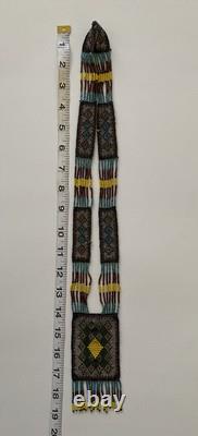 VTG Handmade Native American Beaded Pendant Tassel Necklace Yellow Brown Blue