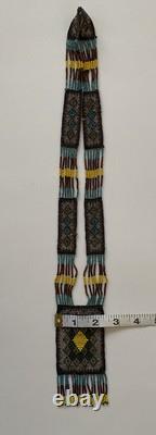VTG Handmade Native American Beaded Pendant Tassel Necklace Yellow Brown Blue
