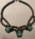 VTG NAVAJO (SIGNED) 925 BENCH BEAD NECKLACE TURQUOISE PENDANT 68g