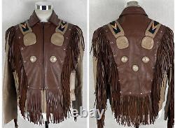 VTG Native American Andrade Leather Beaded Fringe Southwest Jacket Medium