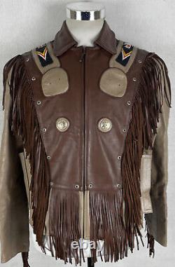 VTG Native American Andrade Leather Beaded Fringe Southwest Jacket Medium