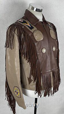 VTG Native American Andrade Leather Beaded Fringe Southwest Jacket Medium