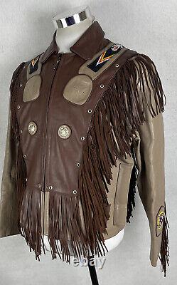 VTG Native American Andrade Leather Beaded Fringe Southwest Jacket Medium