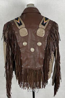 VTG Native American Andrade Leather Beaded Fringe Southwest Jacket Medium