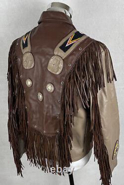 VTG Native American Andrade Leather Beaded Fringe Southwest Jacket Medium