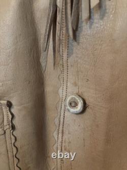 VTG Native American Buckskin Fringe Beaded Leather Jacket