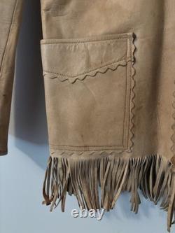 VTG Native American Buckskin Fringe Beaded Leather Jacket