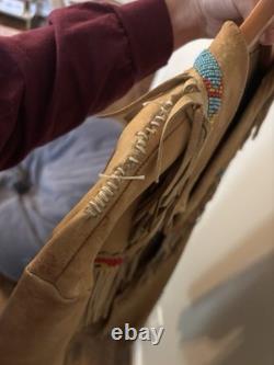 VTG Native American Buckskin Fringe Beaded Leather Jacket