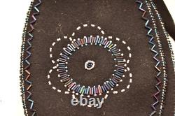 VTG Native American Iroquois indian Beaded Tulip Folding Bag Box Bead Pouch