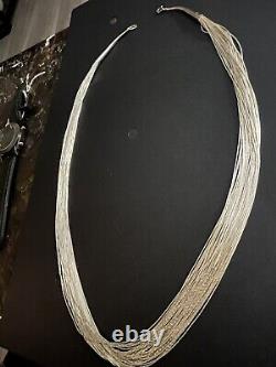 VTG Native American Liquid Sterling Silver 30 Strand Beaded Necklace 30 Long