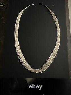 VTG Native American Liquid Sterling Silver 30 Strand Beaded Necklace 30 Long