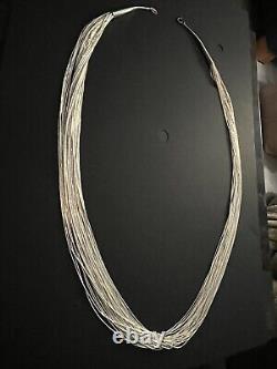VTG Native American Liquid Sterling Silver 30 Strand Beaded Necklace 30 Long