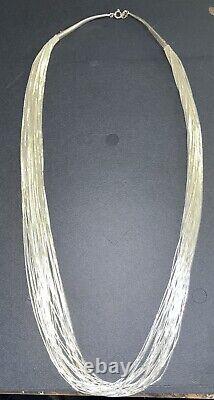 VTG Native American Liquid Sterling Silver 30 Strand Beaded Necklace 30 Long