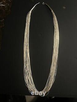VTG Native American Liquid Sterling Silver 30 Strand Beaded Necklace 30 Long