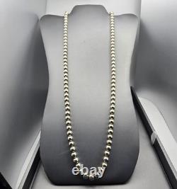 VTG Native American Navajo Pearls Sterling Silver 8mm Beaded Necklace 30 56g