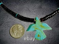 VTG Native American Santo Domingo Brown Turquoise Bead Necklace Carved Eagle