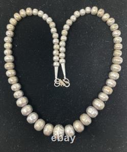 VTG Native American Ster. Silver Hand Stamped Bench Navajo Pearls Graduated 24