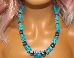 VTG Navajo Rolled Kingman Turquoise & Sterling Beads Heishi Necklace