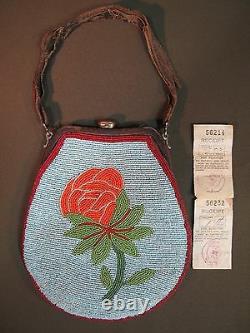 Very Exquisite 19th Century Native American Fully Beaded Double Sided Purse Bag