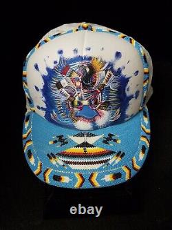 Very Nice Hand Cut Beaded And Hand Painted Native American Indian Dancer Cap Hat