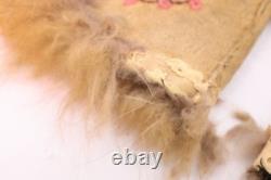 Very OLD Native American Beaded Floral Pattern Leather Buckskin Gauntlet Mittens