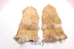 Very OLD Native American Beaded Floral Pattern Leather Buckskin Gauntlet Mittens