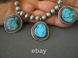 Vibrant Native American Navajo Turquoise 5-Stone Sterling Silver Bead Necklace