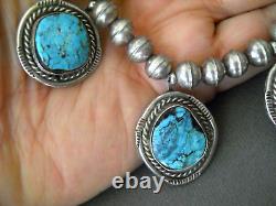 Vibrant Native American Navajo Turquoise 5-Stone Sterling Silver Bead Necklace