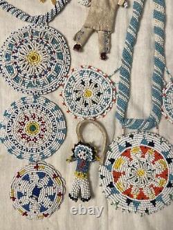 Vintage 1930's Native American Indian Beaded Beadwork Necklaces Earrings Amulets